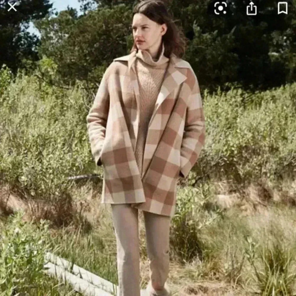 NWT Theory Buffalo Plaid Double Faced Check Overlay Tan Blazer Wool Coat Large - Picture 5 of 11